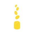 Golden stack coins. Gold money flying symbol. Flat gold isometric icon